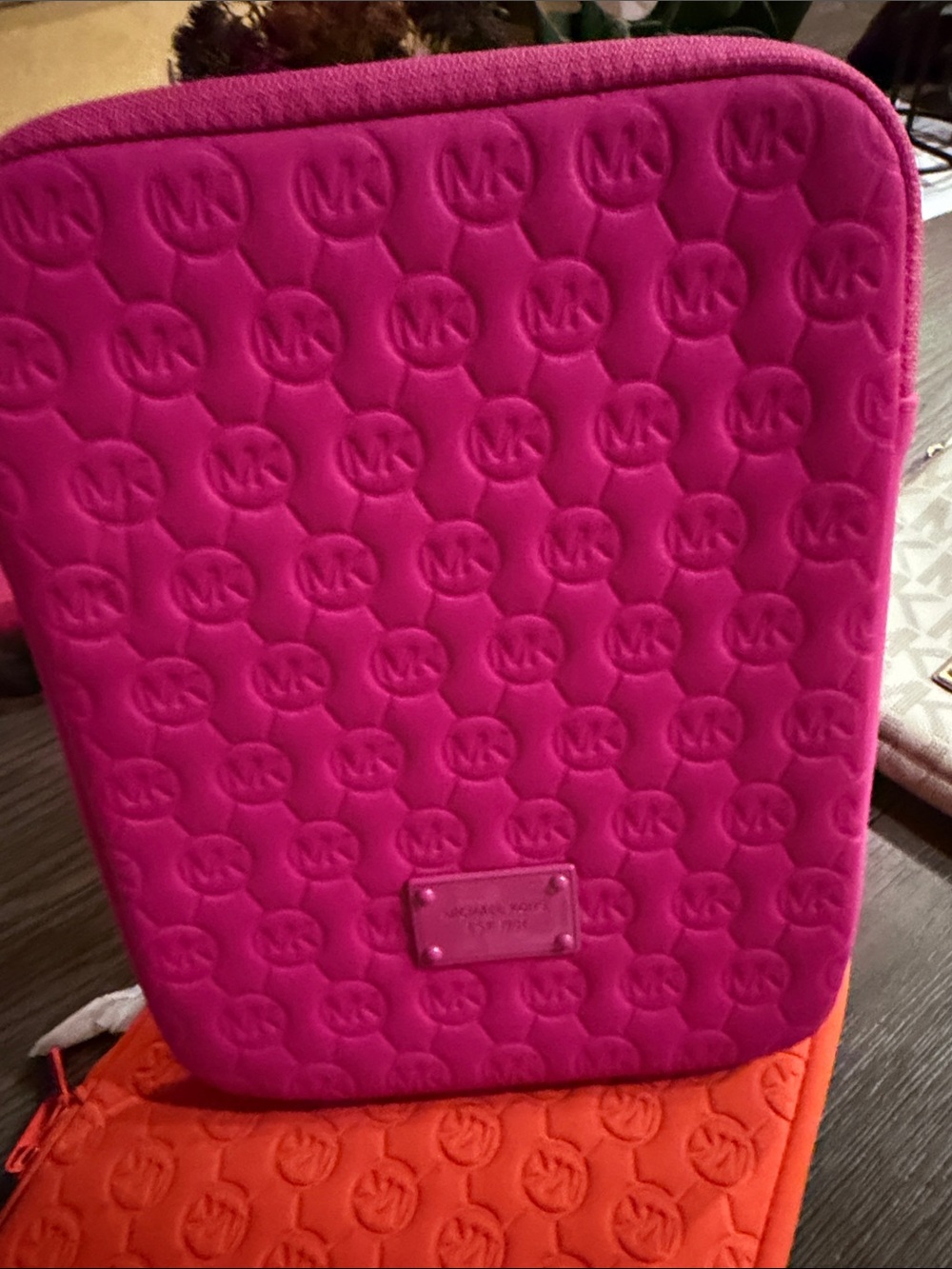 Michael Kors Fuchsia Quilted MK Logo Laptop Sleeve